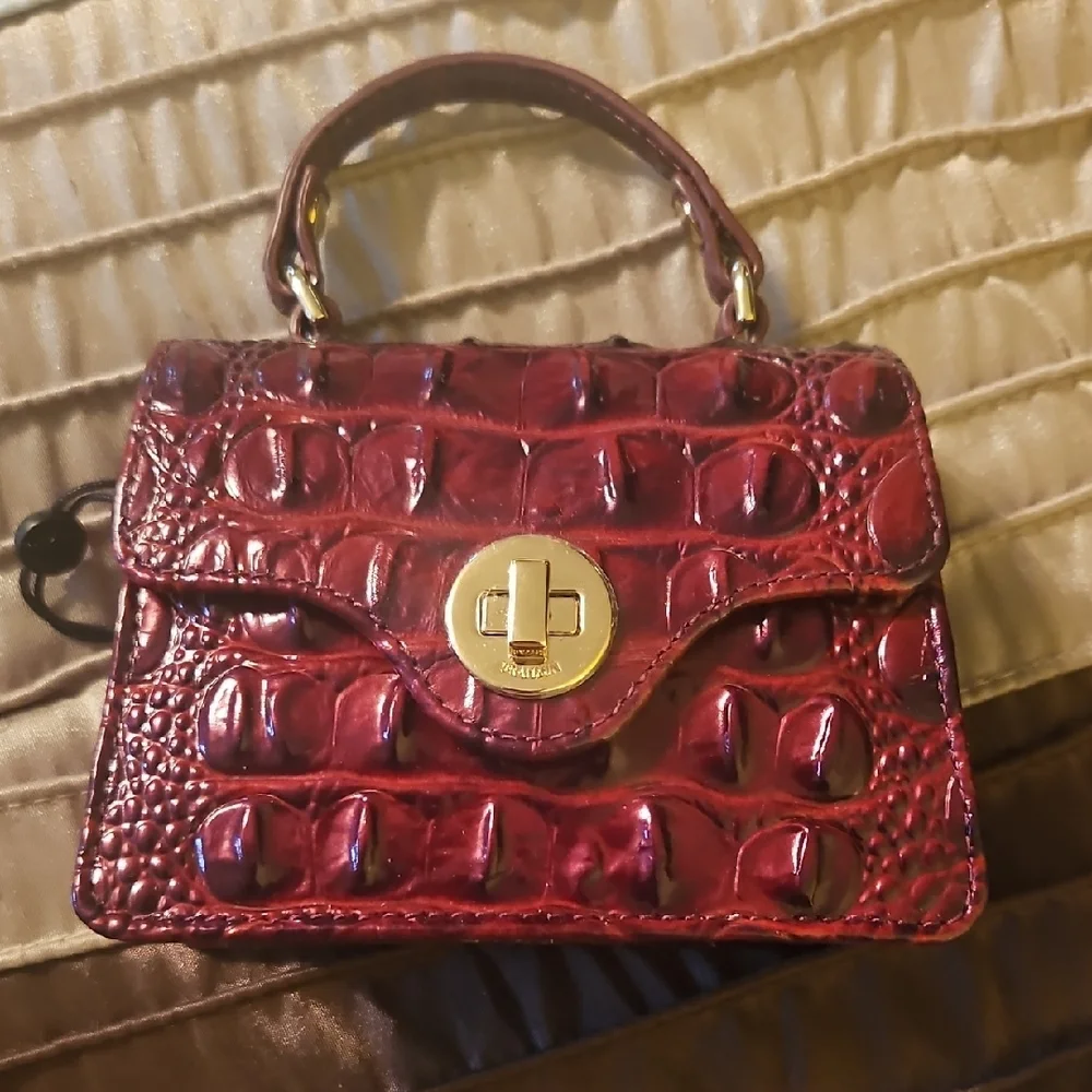 Brahmin Croc-Embossed Mini Top Handle Bag in Burgundy - Picture 1 of 7
